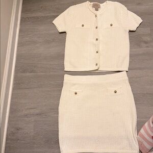 French Connection Women's Ivory Turtleneck Sweater set skirt and blouse